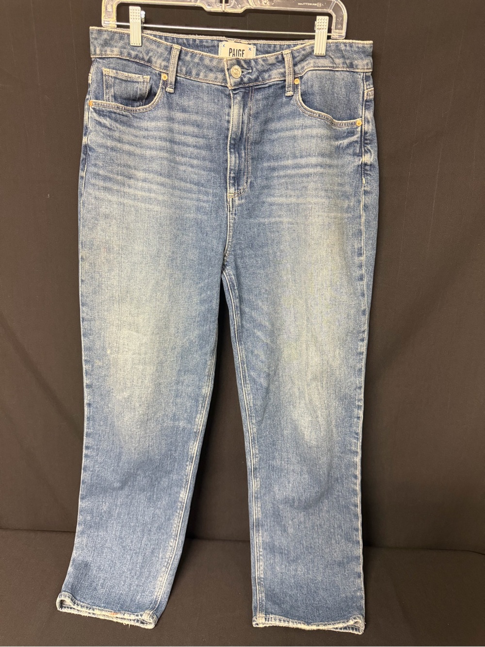 PAIGE Stella Crop Jeans Size 31 High Rise Straight Leg Blue Denim